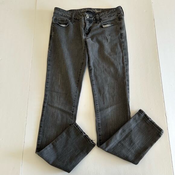 American Eagle Women's Stretch Washed Black Distressed Denim Skinny Jeans 2 - Picture 1 of 13